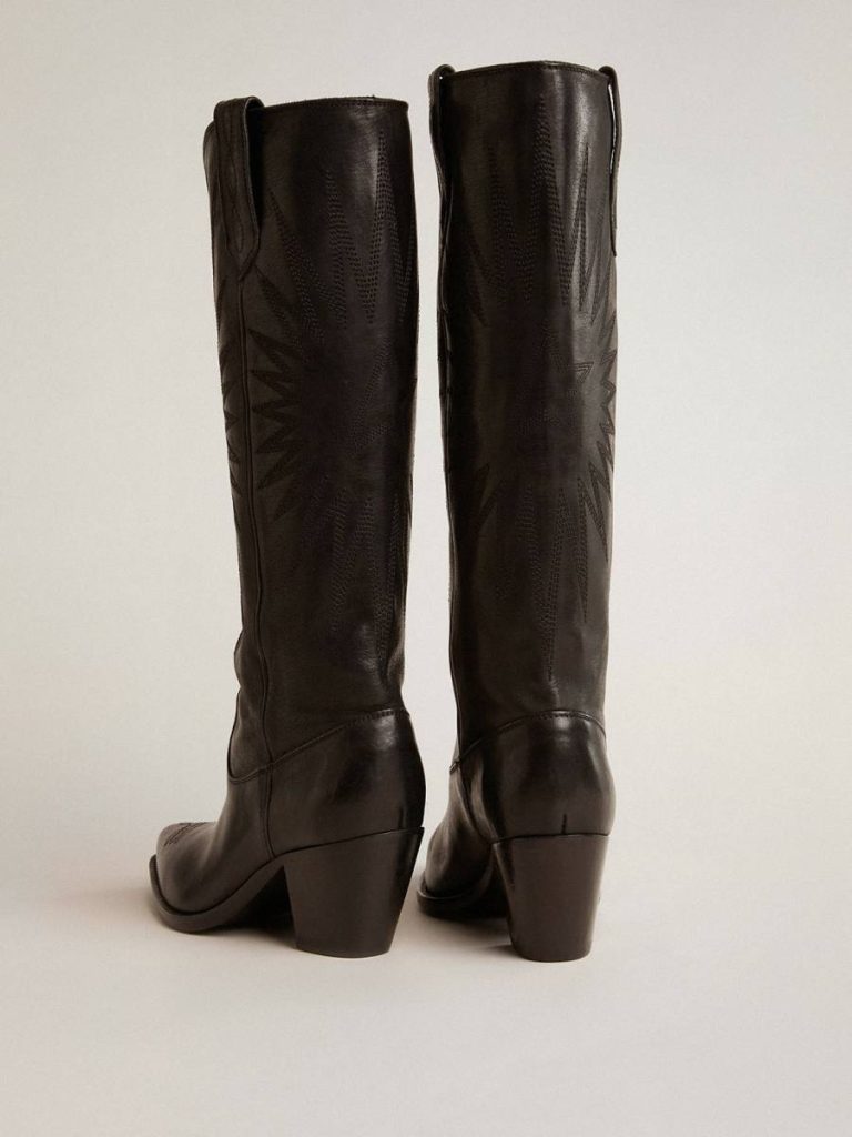 Boots Women Black Golden Goose Women's Wish Star Boots In Black Leather With Star Embroidery