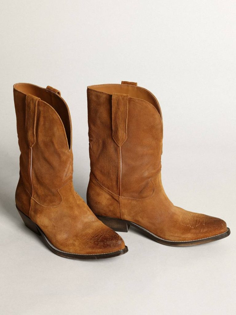 Boots Women Golden Goose Women's Low Boots In Tobacco-Colored Suede With Inlay Star