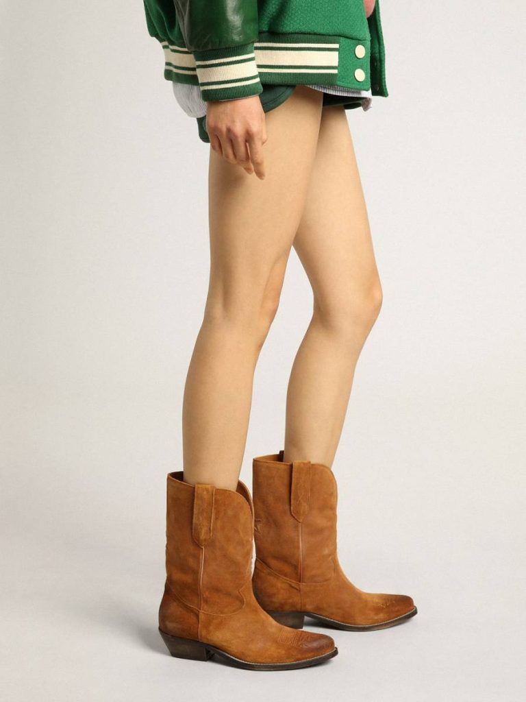 Boots Women Golden Goose Women's Low Boots In Tobacco-Colored Suede With Inlay Star