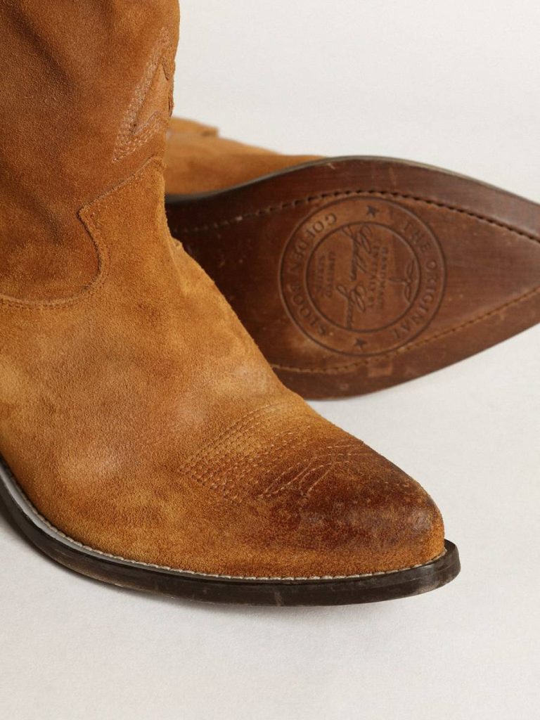 Boots Women Golden Goose Women's Low Boots In Tobacco-Colored Suede With Inlay Star