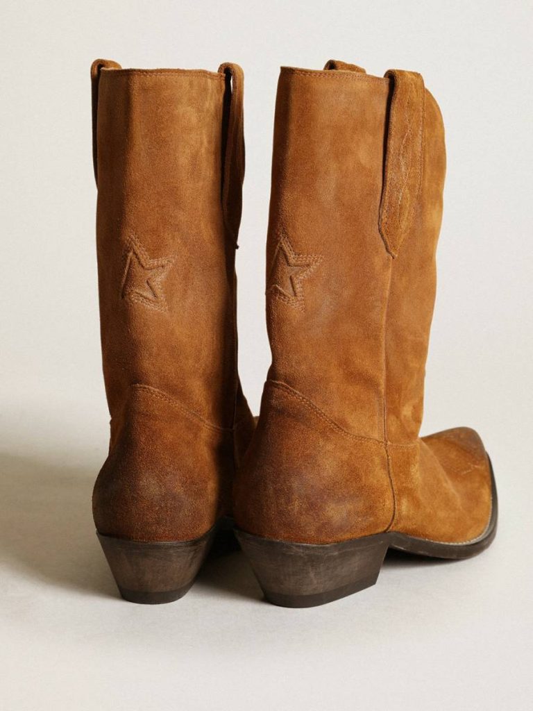 Boots Women Golden Goose Women's Low Boots In Tobacco-Colored Suede With Inlay Star