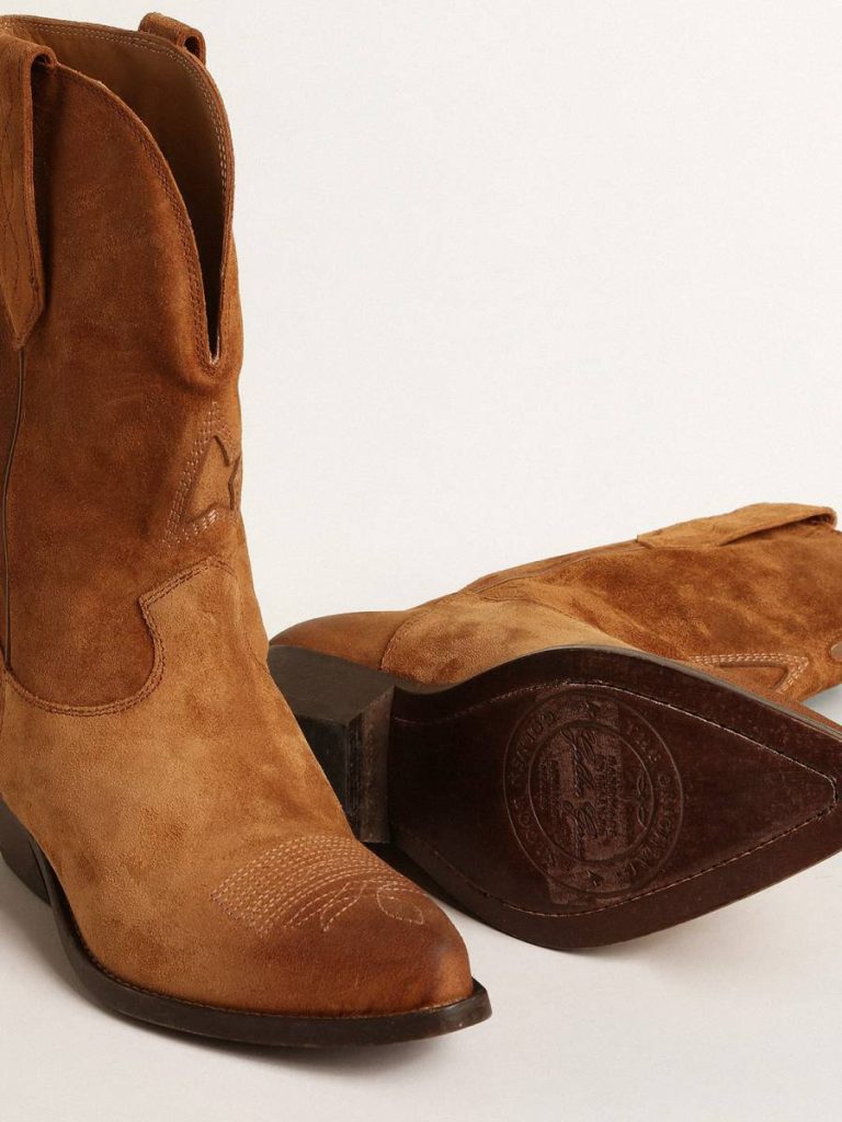 Boots Women Low Wish Star Boots In Cognac-Colored Suede With Inlay Star Golden Goose