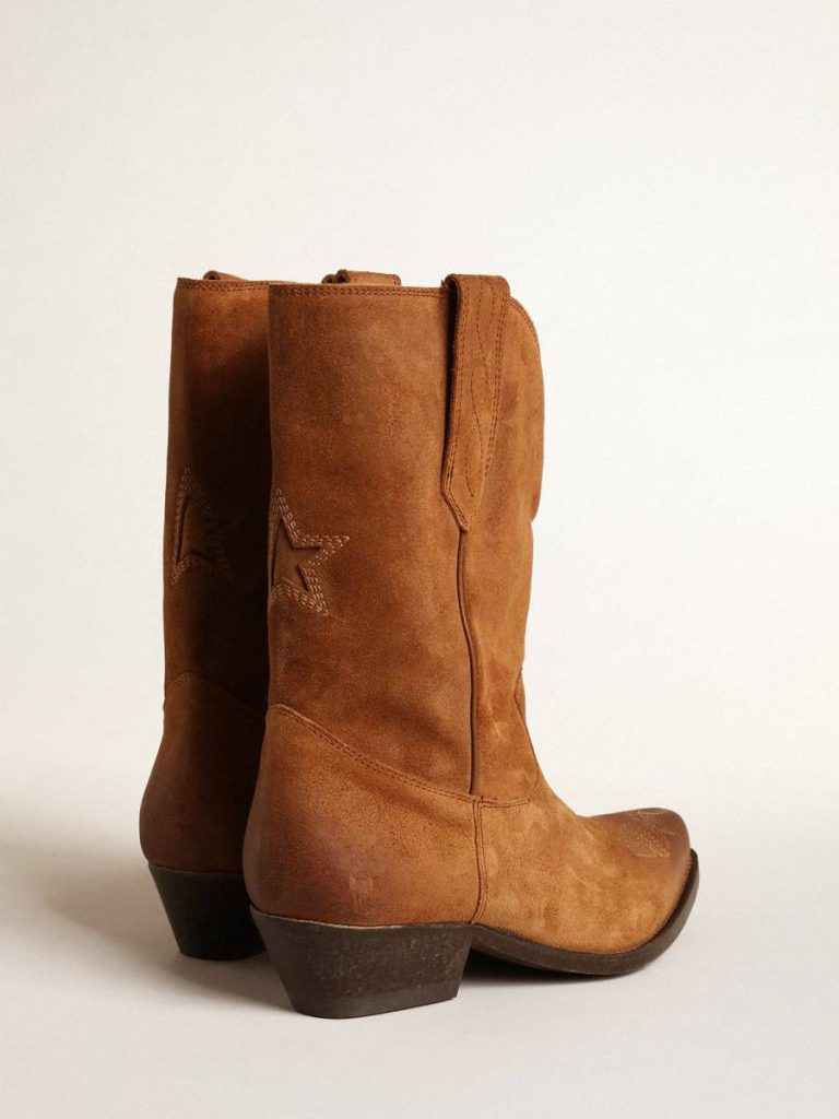 Boots Women Low Wish Star Boots In Cognac-Colored Suede With Inlay Star Golden Goose