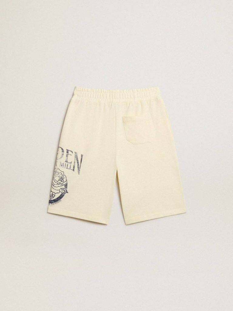 Bottomwear Selection (4-12 Years) Kids Boys’ Bermuda Shorts In Aged White With Print On The Front Aged White Golden Goose