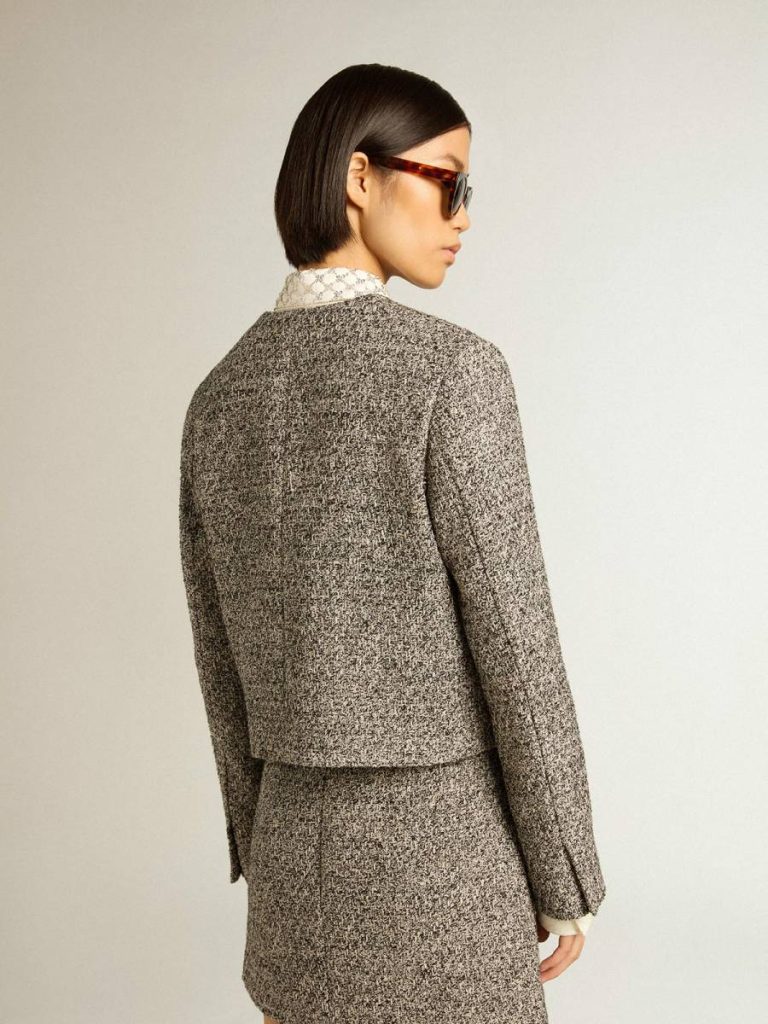 Boxy Cropped Jacket In Gray Bouclé Fabric Coats & Jackets Golden Goose Women Gray