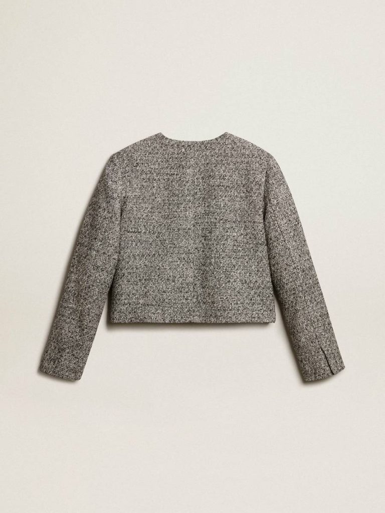 Boxy Cropped Jacket In Gray Bouclé Fabric Coats & Jackets Golden Goose Women Gray