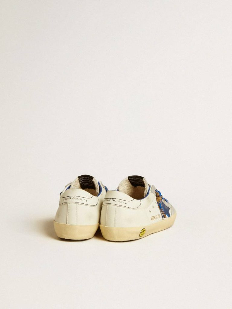 Boys (4-10 Years) White Kids Super-Star Young With Blue Leather Star And Ice-Gray Suede Inserts Golden Goose