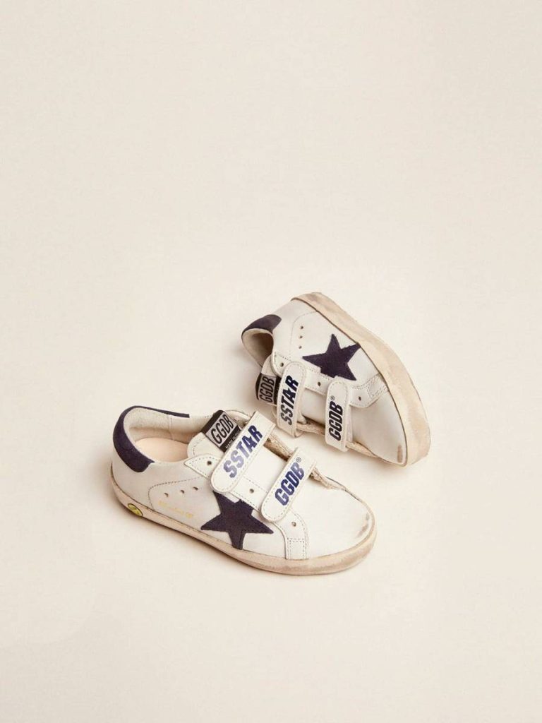 Boys (4-10 Years) White Old School Young In White Leather With Blue Suede Star And Heel Tab Golden Goose Kids