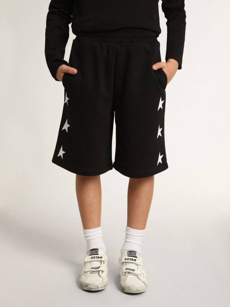 Boys’ Black Bermuda Shorts With White Stars Bottomwear Selection (4-12 Years) Kids Golden Goose Black