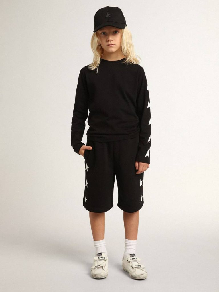Boys’ Black Bermuda Shorts With White Stars Bottomwear Selection (4-12 Years) Kids Golden Goose Black