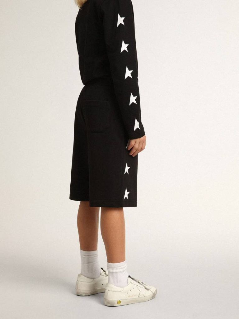 Boys’ Black Bermuda Shorts With White Stars Bottomwear Selection (4-12 Years) Kids Golden Goose Black