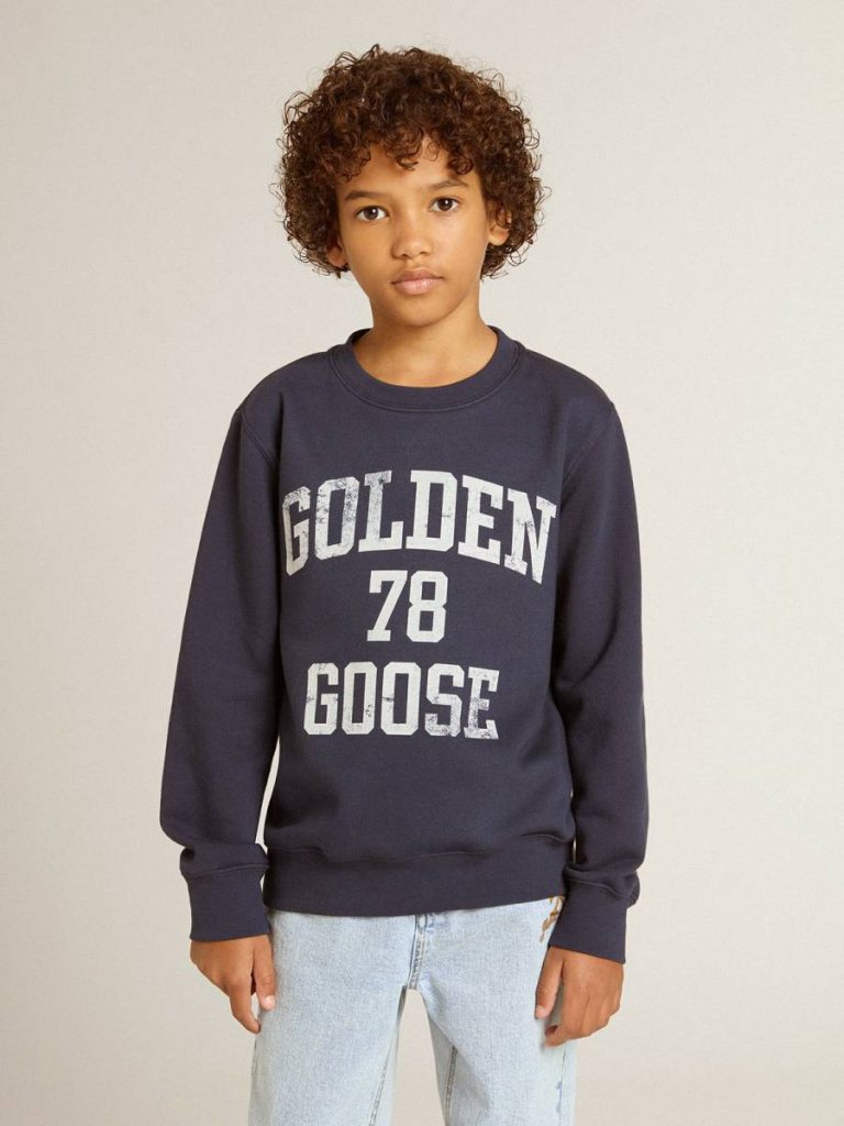 Boys' Dark Blue Sweatshirt With White Print Topwear Selection (4-12 Years) Dark Blue Golden Goose Kids