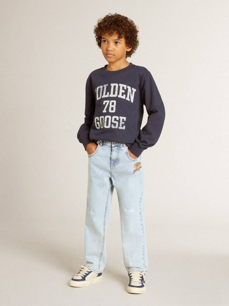 Boys' Dark Blue Sweatshirt With White Print Topwear Selection (4-12 Years) Dark Blue Golden Goose Kids