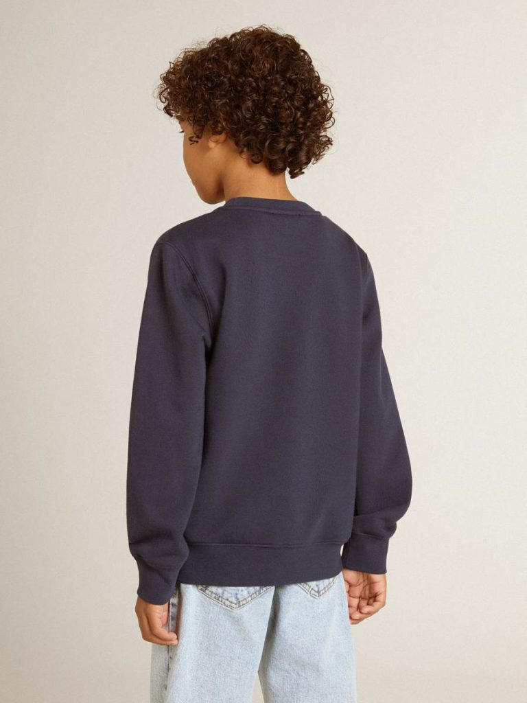 Boys' Dark Blue Sweatshirt With White Print Topwear Selection (4-12 Years) Dark Blue Golden Goose Kids