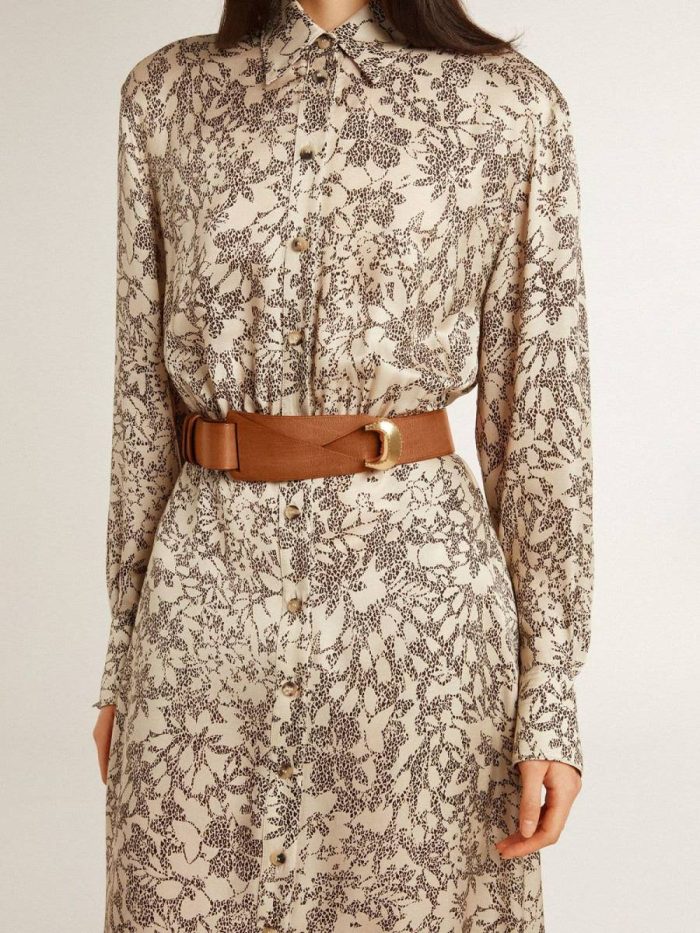 Brown Leather Belt With Semi-Circular Gold Buckle Women Brown Belts Golden Goose