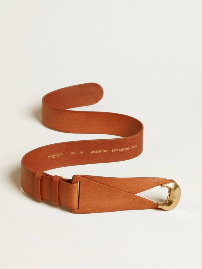 Brown Leather Belt With Semi-Circular Gold Buckle Women Brown Belts Golden Goose