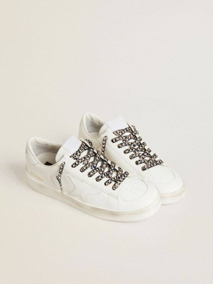 Brown Leopard-Print Laces With Contrasting White Stars Women Golden Goose Beige And Brown Leopard Print Laces