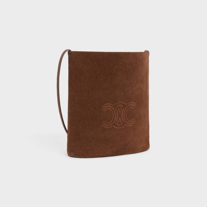 Brown Men Bucket In Suede Calfskin With Triomphe Embossed Cross-Body Bags Celine
