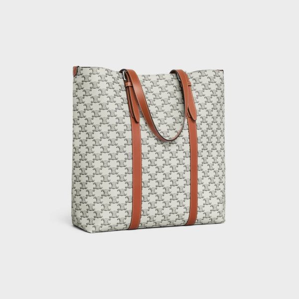 Cabas With Buckle In Triomphe Canvas And Calfskin Tote Bags Celine Tan / Ecru Men