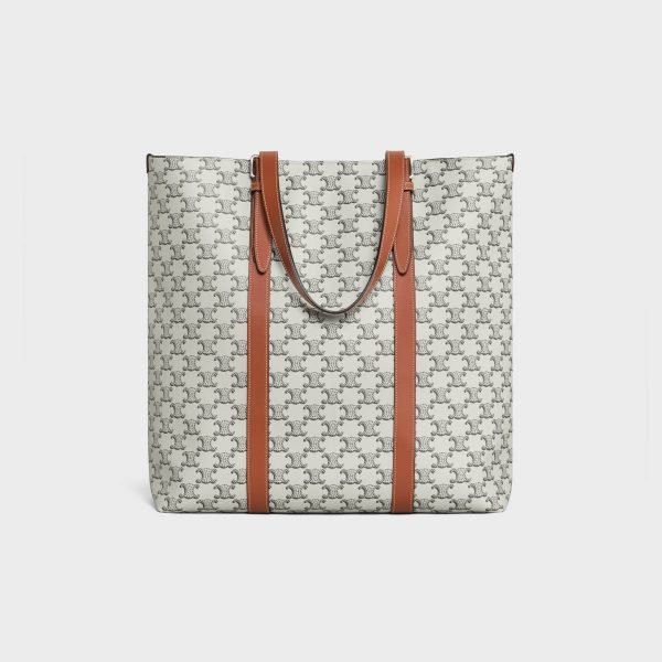 Cabas With Buckle In Triomphe Canvas And Calfskin Tote Bags Celine Tan / Ecru Men