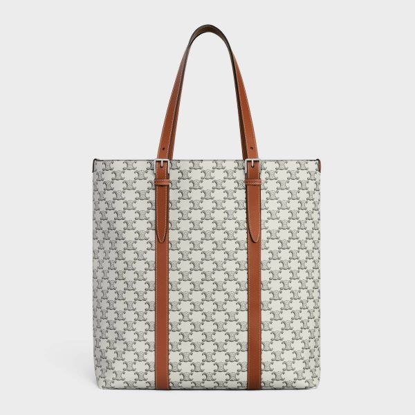 Cabas With Buckle In Triomphe Canvas And Calfskin Tote Bags Celine Tan / Ecru Men