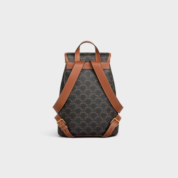 Celine Backpacks Tan Women Medium Backpack Folco In Triomphe Canvas And Calfskin