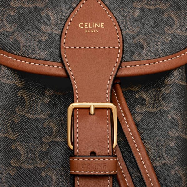 Celine Backpacks Tan Women Medium Backpack Folco In Triomphe Canvas And Calfskin