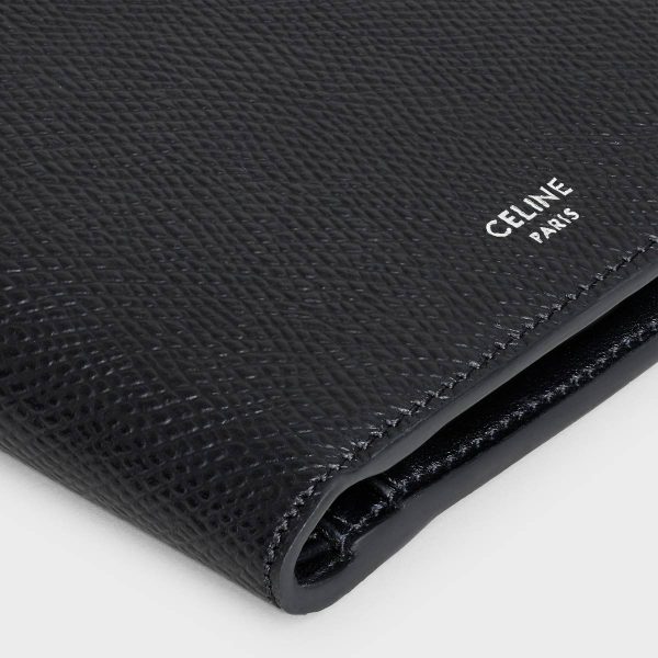 Celine Bi-Fold Wallet With Coin Compartment In Grained Calfskin Wallets Men Black