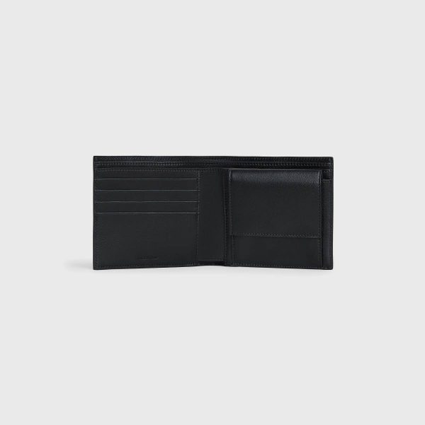 Celine Bi-Fold Wallet With Coin Compartment In Grained Calfskin Wallets Men Black