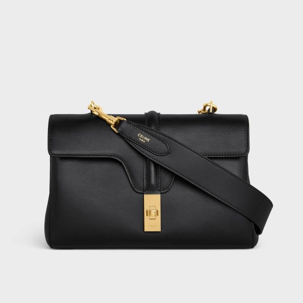 Celine Black Straps And Accessories Women Long Strap In Smooth Calfskin With Gold Finishing