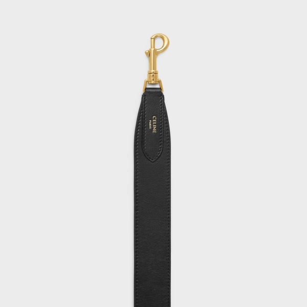 Celine Black Straps And Accessories Women Long Strap In Smooth Calfskin With Gold Finishing