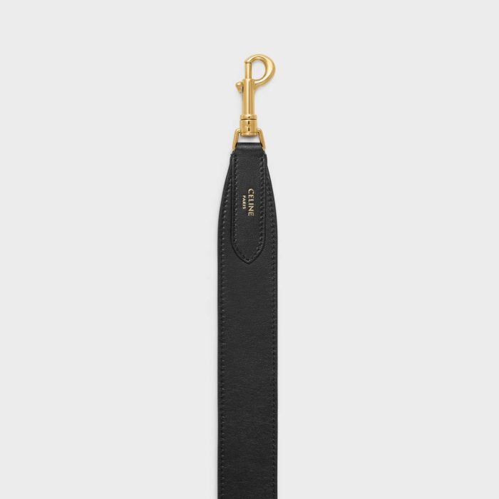 Celine Black Straps And Accessories Women Long Strap In Smooth Calfskin With Gold Finishing