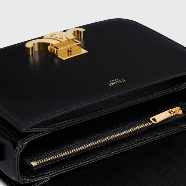 Celine Black Teen Triomphe Bag In Shiny Calfskin Women Cross-Body Bags