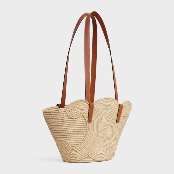 Celine Classic Panier Small Braided Triomphe In Raffia And Calfskin Hobo And Tote Bags Women Tan