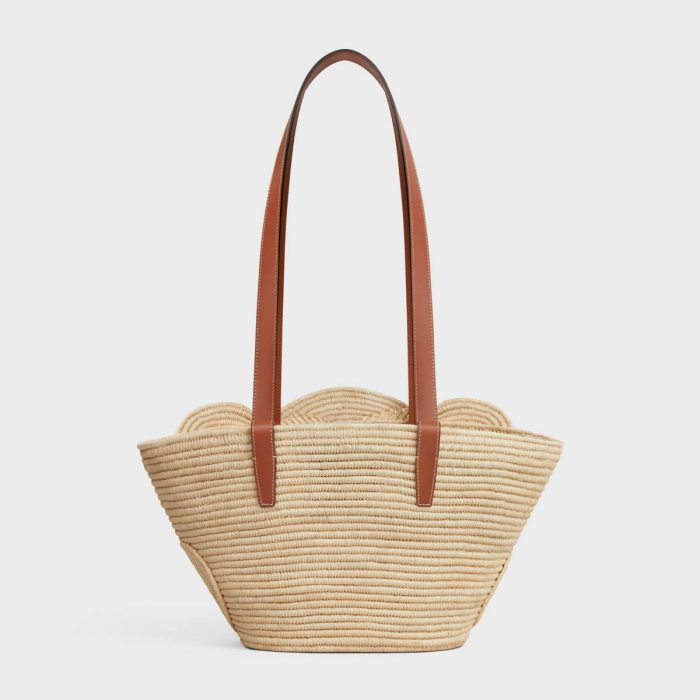 Celine Classic Panier Small Braided Triomphe In Raffia And Calfskin Hobo And Tote Bags Women Tan