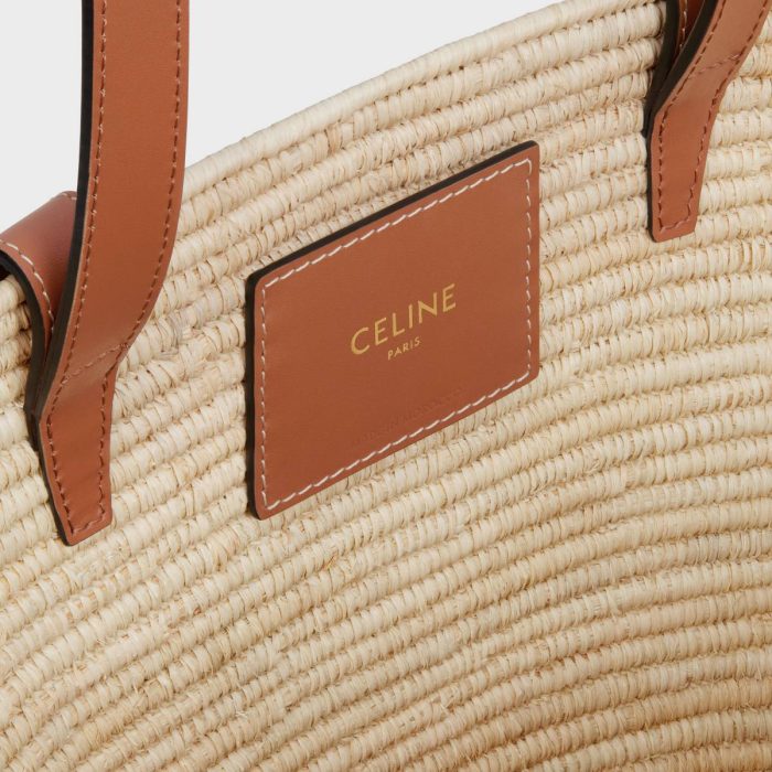 Celine Classic Panier Small Braided Triomphe In Raffia And Calfskin Hobo And Tote Bags Women Tan