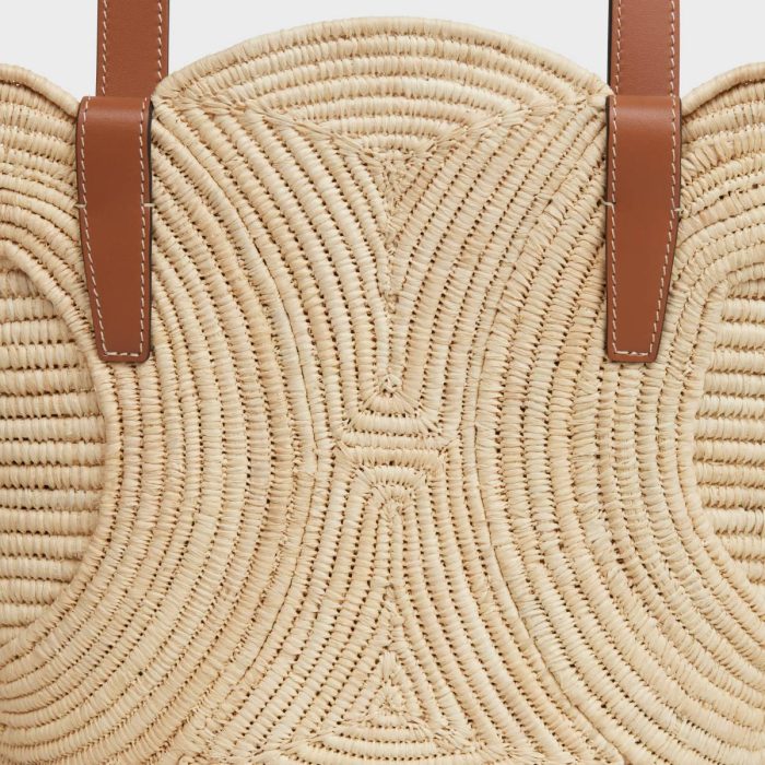 Celine Classic Panier Small Braided Triomphe In Raffia And Calfskin Hobo And Tote Bags Women Tan