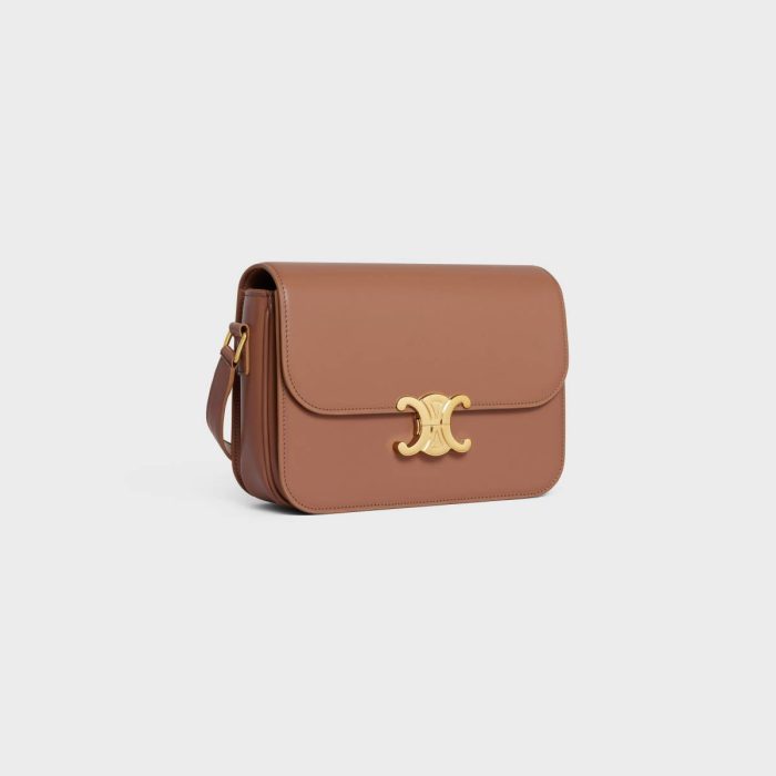 Celine Classique Triomphe Bag In Shiny Calfskin Bronze Women Cross-Body Bags