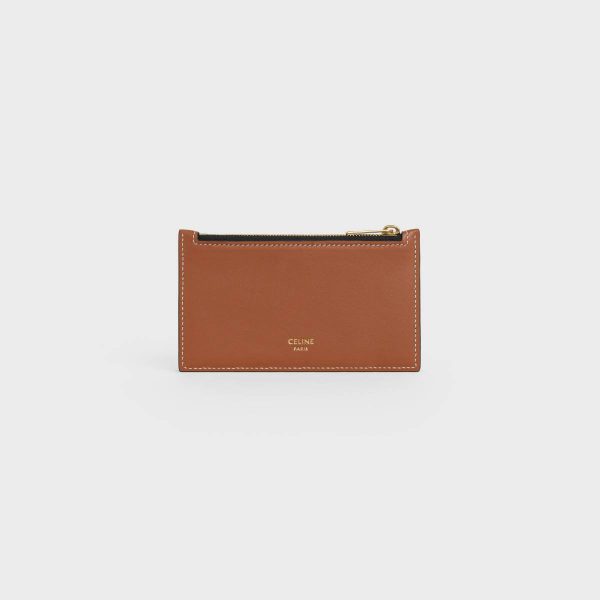 Celine Coin And Card Holders Zipped Card Holder In Triomphe Canvas And Lambskin Men Tan