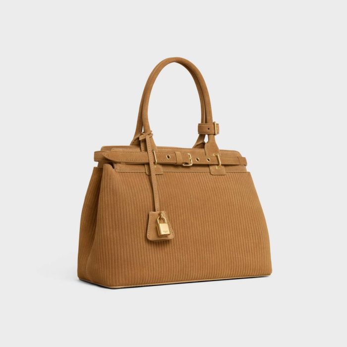 Celine Conti Bag In Striped Suede Calfskin Top-Handle Bags Women Tobacco