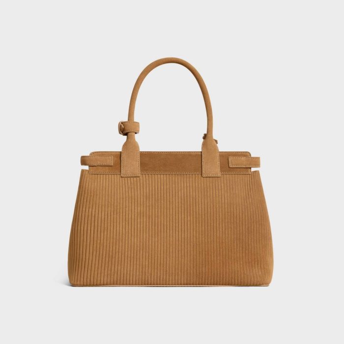Celine Conti Bag In Striped Suede Calfskin Top-Handle Bags Women Tobacco
