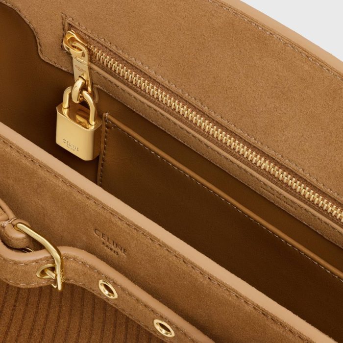 Celine Conti Bag In Striped Suede Calfskin Top-Handle Bags Women Tobacco