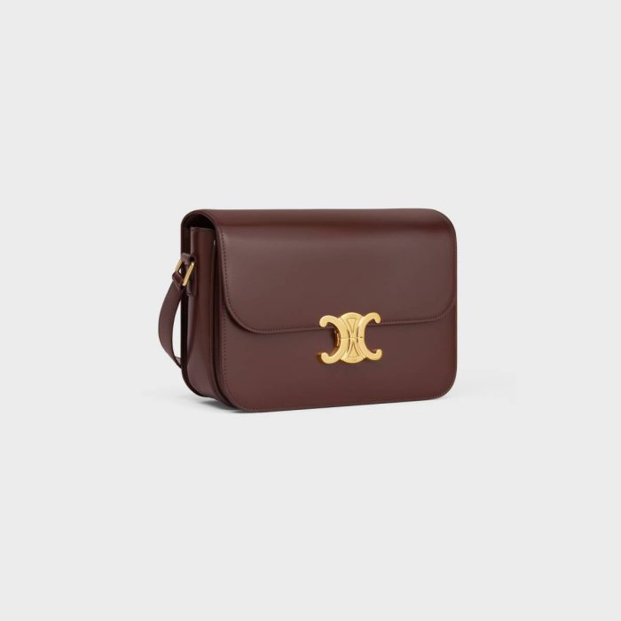 Celine Cross-Body Bags Classique Triomphe Bag In Shiny Calfskin Women Chestnut
