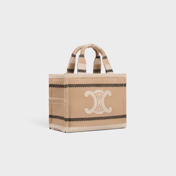 Celine Hobo And Tote Bags Small Cabas Thais In Striped Textile With Triomphe Beige / Black Women