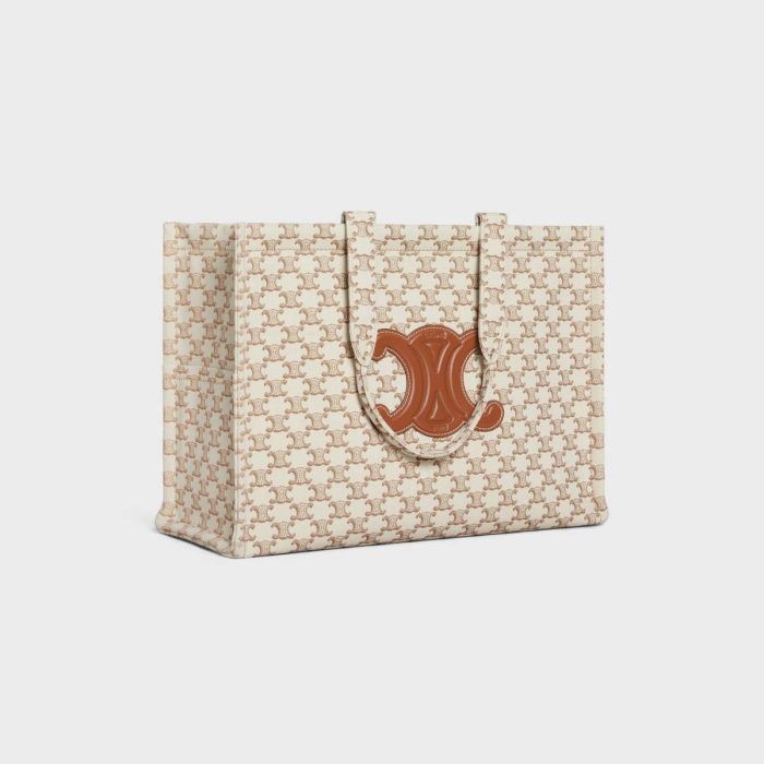 Celine Hobo And Tote Bags White Large Cabas Thais In Textile With Triomphe Canvas Print And Calfskin Women