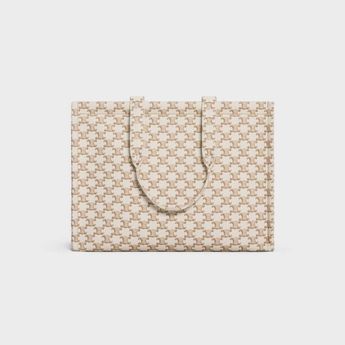 Celine Hobo And Tote Bags White Large Cabas Thais In Textile With Triomphe Canvas Print And Calfskin Women