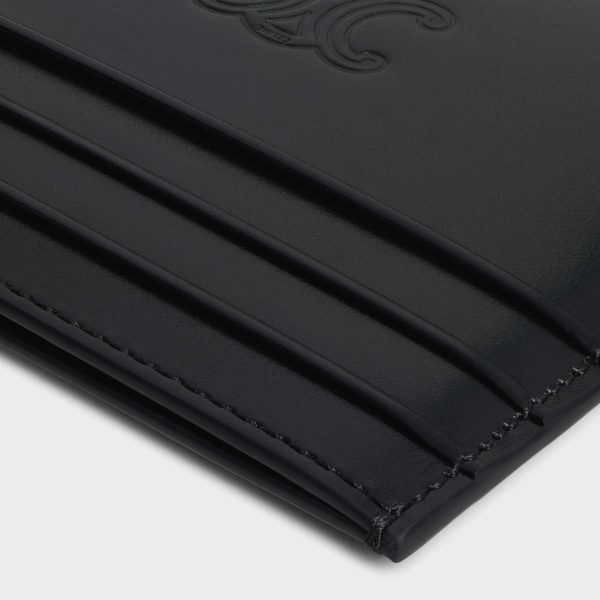 Celine Large Card Holder In Satinated Calfskin With Triomphe Embossed Coin And Card Holders Men Black