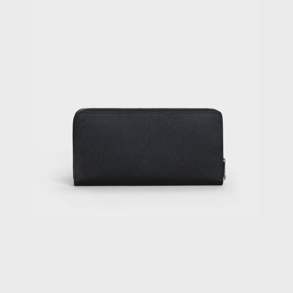 Celine Men Wallets Large Zipped Wallet In Grained Calfskin Black