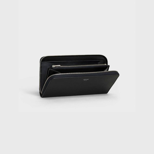 Celine Men Wallets Large Zipped Wallet In Grained Calfskin Black