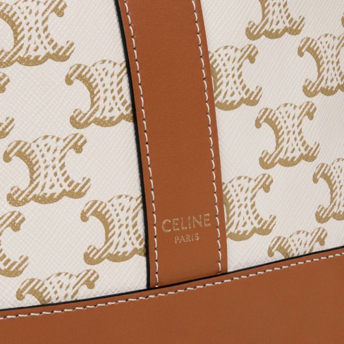 Celine Small Bucket In Triomphe Canvas And Calfskin Women Cross-Body Bags White